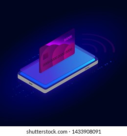 Online shopping isometric concept, Sale, Consumerism and Online store. Smart mobile phone online shopping design template. Mobile marketing and e-commerce illustration for website, presentation.
