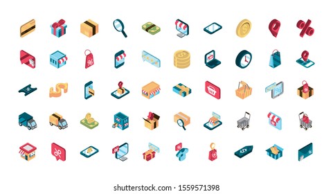 Online Shopping Isometric Icons Collection Vector Illustration