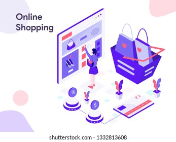 Online Shopping Isometric Illustration. Modern flat design style for website and mobile website.Vector illustration