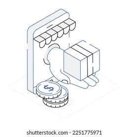 Diseño vectorial isométrico de compras en línea 