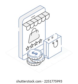 Diseño vectorial isométrico de compras en línea 