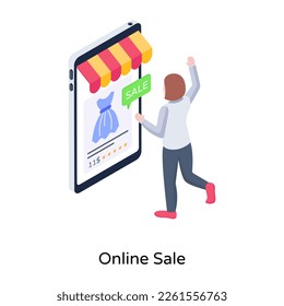 Ilustración vectorial isométrica de compras en línea