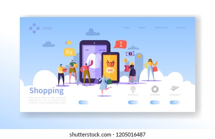 Online Shopping Landing Page. Flat People Characters with Shopping Bags Website Template. Easy to edit and customize. Vector illustration