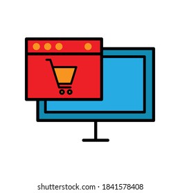 Online shopping landing page flat icon. Design template vector
