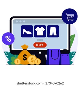 online shopping landing page, online shopping illustration vector.