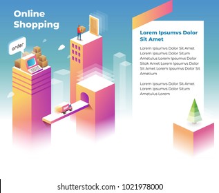 Online Shopping Landing Page template for website. Isometric illustration