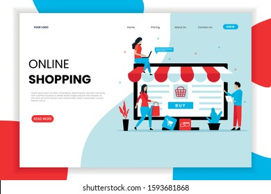 Online shopping landing page template. This design can be used for websites, landing pages, UI, mobile applications, posters, banners