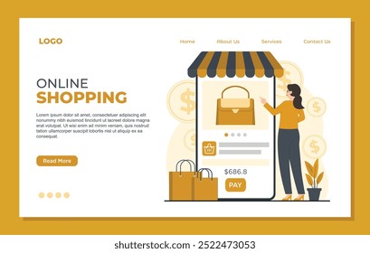 Online-Shopping Landing Page Template Konzept. E-Commerce. Vektorgrafik im flachen Stil