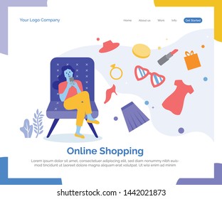 Online shopping landing page vector background.
