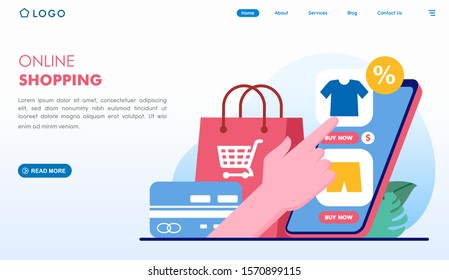 Online shopping landing page website illustration vector design 