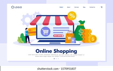 Online shopping landing page website  illustration vector flat design 