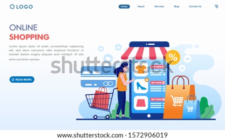 Online shopping landing page website illustration vector flat design 