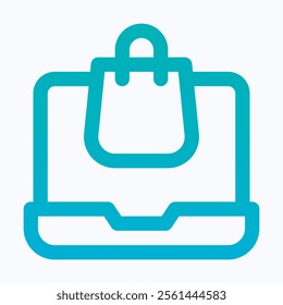 Online Shopping, Laptop, Shopping Bag Vector Icon, Isolated Lineal Gradient Icon.