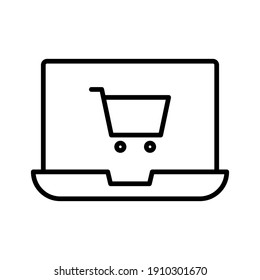 Online shopping, laptop, ecommerce, cart icon vector image. Can also be used for shopping and ecommerce. Suitable for use on web apps, mobile apps and print media.