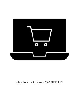 Online shopping, laptop, ecommerce, cart icon vector image. Can also be used for shopping and ecommerce. Suitable for use on web apps, mobile apps and print media.