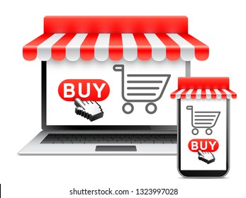 Online Shopping with Laptop and Phone