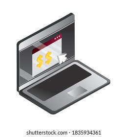 online shopping, laptop website market click payment vector illustration isometric