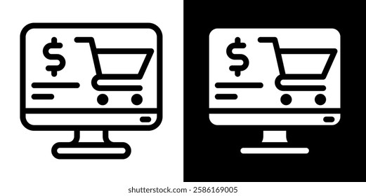 online shopping line and glyph icon, outline and glyph vector sign, linear and glyph style pictogram isolated on white and black. ecommerce symbol, logo, icon, illustration