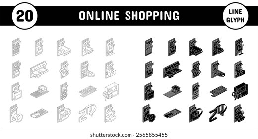 Online Shopping Line Glyph Vector Illustration Icon Sticker Set Design Materials