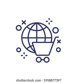 Online shopping line icon with a cart