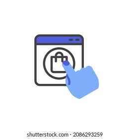 Online shopping line icon. linear style sign for mobile concept and web design. Hand click shopping bag outline vector icon. Symbol, logo illustration. Vector graphics