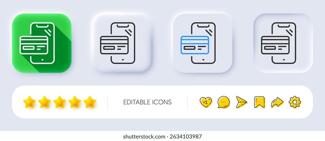 Online shopping line icon. Neumorphic, Flat shadow, 3d buttons. Mobile buying sign. Credit card purchases symbol. Line online shopping icon. Social media icons. Vector