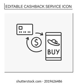 Online shopping line icon. Profitable digital shopping with cashback. Reimburse money from buying goods in intense shops.Cashback service concept. Isolated vector illustration. Editable stroke