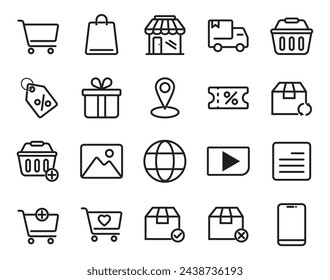 Online shopping line icon set.