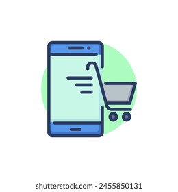 Online shopping line icon. Smartphone, cellphone, cart, purchase outline sign. Communication, internet store, ecommerce concept. Vector illustration for web design and app