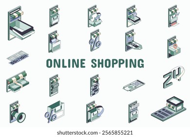 Online Shopping Lineal Color Vector Illustration Icon Sticker Set Design Materials