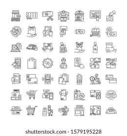 Online shopping linear icons, signs, symbols vector line illustration set