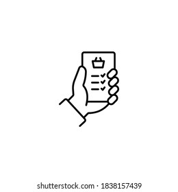 Online shopping list, grocery shopping list app on smartphone simple thin line icon vector illustration