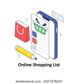 Online Shopping List isometric Colored illustration. EPS File stock illustration