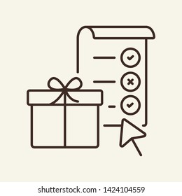 Online shopping list line icon. Checklist, gift box, cursor. Ecommerce concept. Vector illustration can be used for topics like internet store, purchase, present, holiday