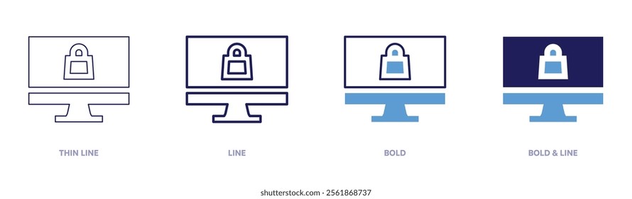 Online shopping lock icon in 4 different styles. Thin Line, Line, Bold, and Bold Line. Duotone style. Editable stroke.
