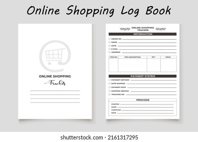 Online shopping logbook planner template design for KDP Interior. Low content KDP interior