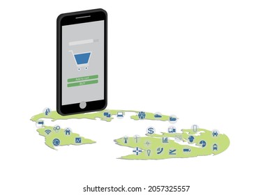  online shopping and logistics , world map with logistic network distribution on background 