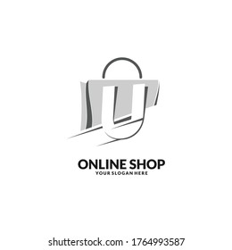 online shopping logo , abstract bag with letter u