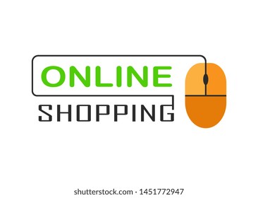 Online shopping logo design with computer mouse for online store and internet markets. Vector illustration.  