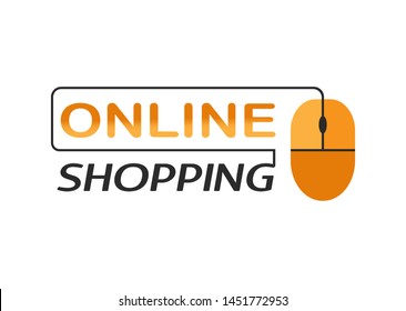 Online shopping logo design with computer mouse for online store and internet markets. Vector illustration.  