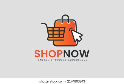 Online shopping logo design. digital shopping logo template with cart and mouse cursor 