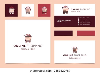 Online shopping logo design with editable slogan. Branding book and business card template.