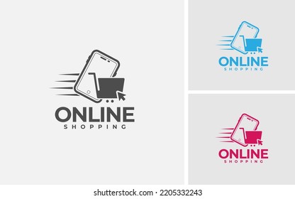 Design von Online-Shopping-Logos Smartphone und Warenkorb. Logo des Online Store Shop.
