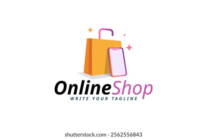 Online Shopping Logo Design With Smartphone. Ecommerce Logo, Modern Online Store Logo. Vector Illustration 