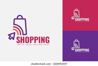 Online Shopping Logo Design Template. Simple And Minimal Style. Mouse Cursor With Bag Concepts Vector Illustration.