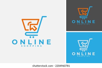 Online Shopping Logo Design Template. Digital Shopping Logo. Mouse Cursor And Cart Concepts Vector Illustration