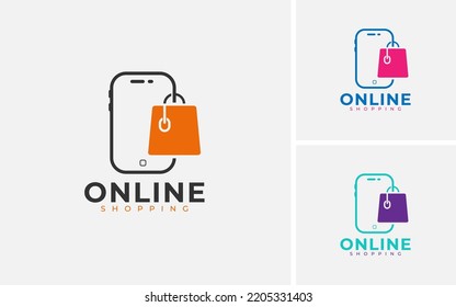Design-Vorlage für Online-Shopping-Logos Smartphone- und Bag-Konzepte. Logo des Online Store Shop.