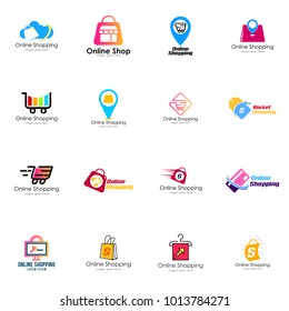 Online shopping logo set vector