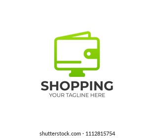 Online shopping logo template. Electronic commerce vector design. Wallet and computer monitor logotype