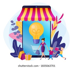 Online shopping. Loyalty marketing program to attract customers. Creative retail promotion, improving your sales concept. Bright vector illustration of ideas for gifts.